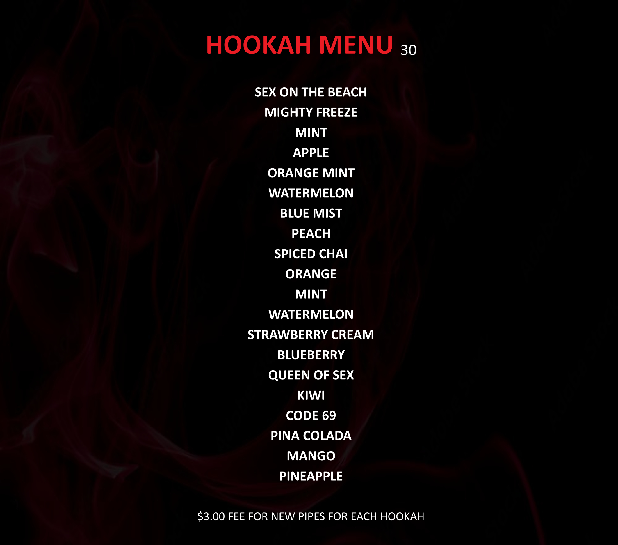 hookah menu